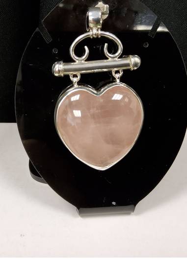 Silver Mounted Rose Quartz Heart Pendant